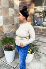 Ryan Knit Lettuce Hem Turtleneck Top Latte