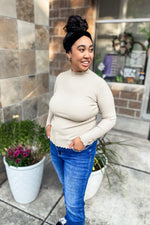Ryan Knit Lettuce Hem Turtleneck Top Latte