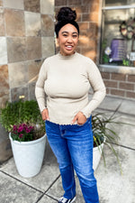 Ryan Knit Lettuce Hem Turtleneck Top Latte