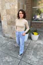 Ryan Knit Lettuce Hem Turtleneck Top Latte