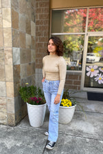 Ryan Knit Lettuce Hem Turtleneck Top Latte