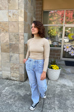 Ryan Knit Lettuce Hem Turtleneck Top Latte
