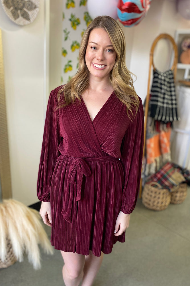 Augusta Pleated Surplice Dress Wine Augusta Pleated Surplice Dress Wine
