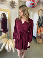 Augusta Pleated Surplice Dress Wine