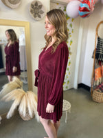 Augusta Pleated Surplice Dress Wine