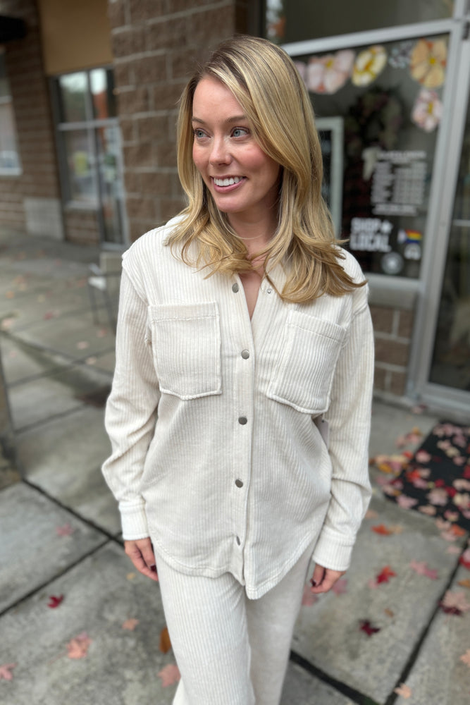 Button Front Corduroy Top Cream