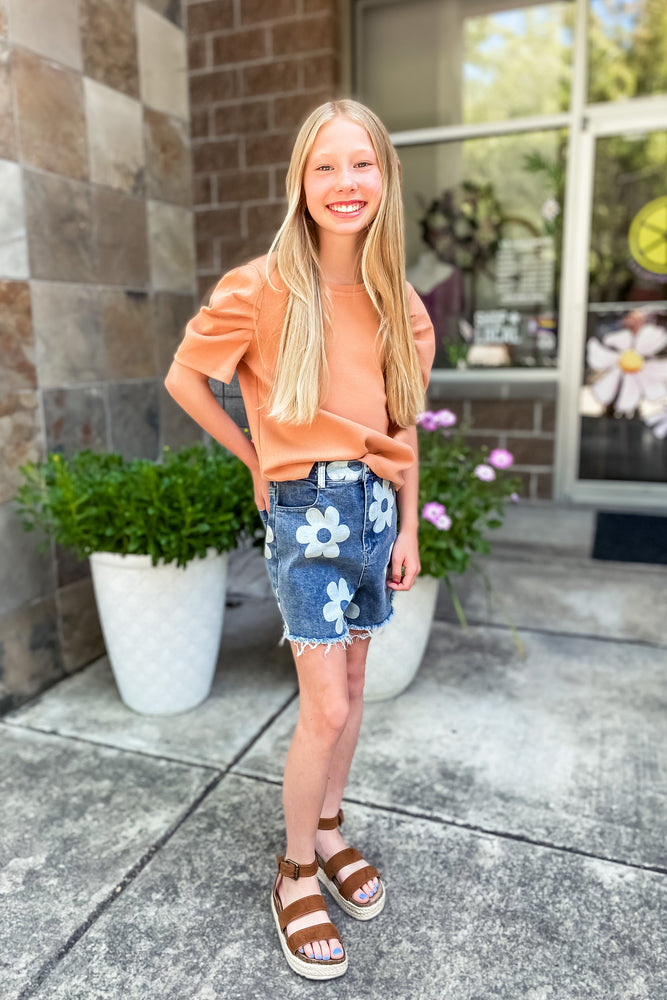 Girls Daisy Denim Shorts - Lilac&Lemon
