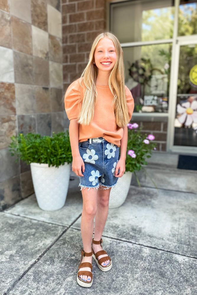 Girls Daisy Denim Shorts - Lilac&Lemon