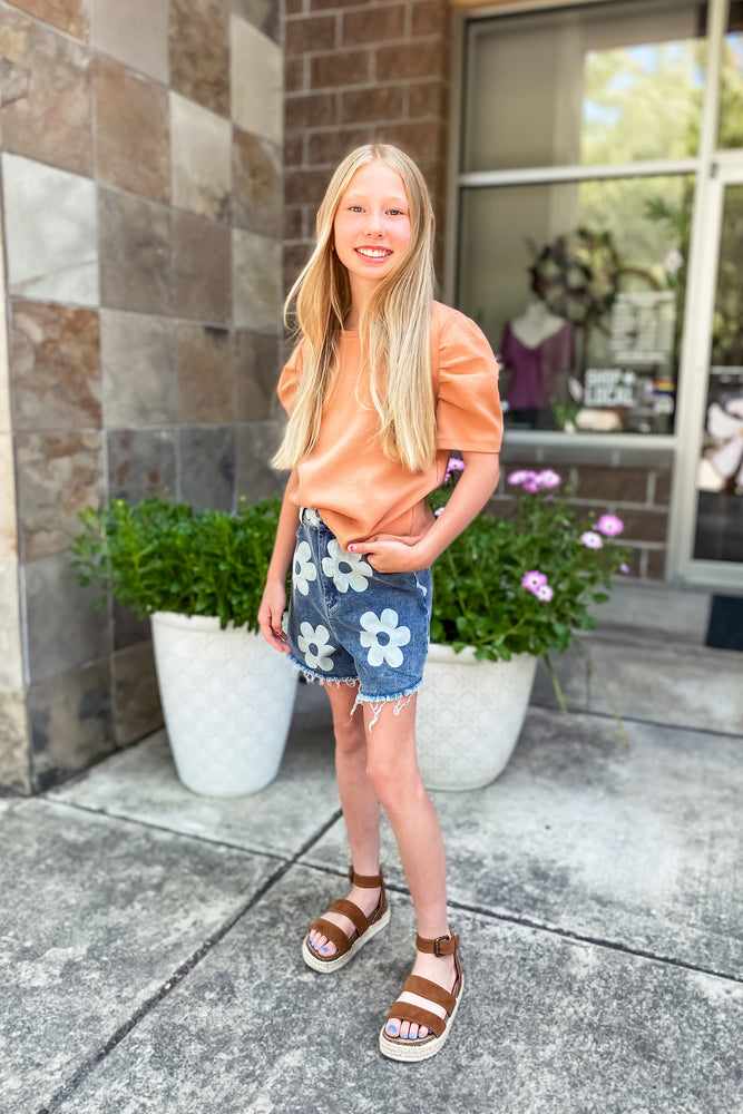 Girls Daisy Denim Shorts - Lilac&Lemon