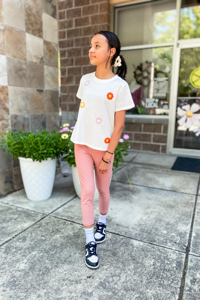 Girls Floral Patched Tee - Lilac&Lemon