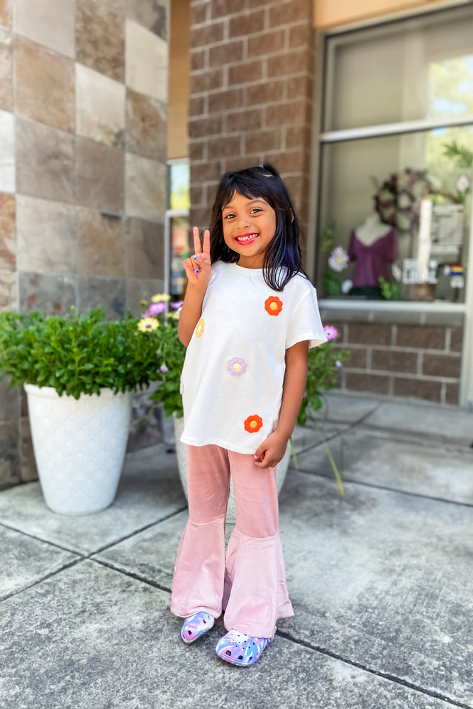 Girls Floral Patched Tee - Lilac&Lemon