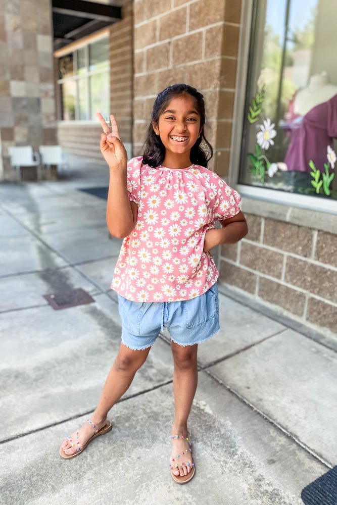 Girls Pink Daisy Tee - Lilac&Lemon