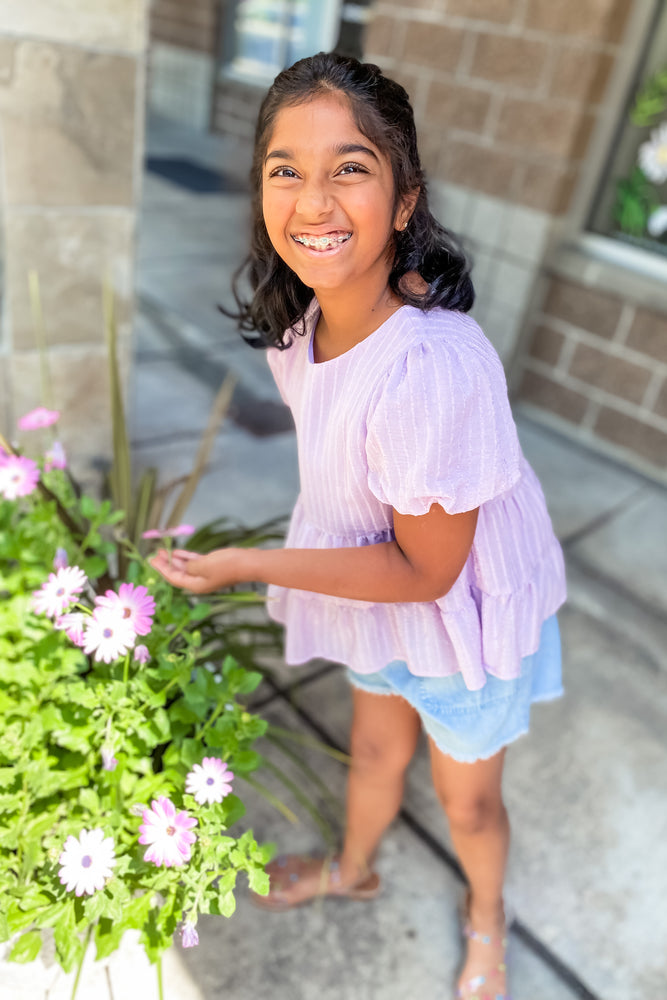 Girls Purple Striped Tee - Lilac&Lemon