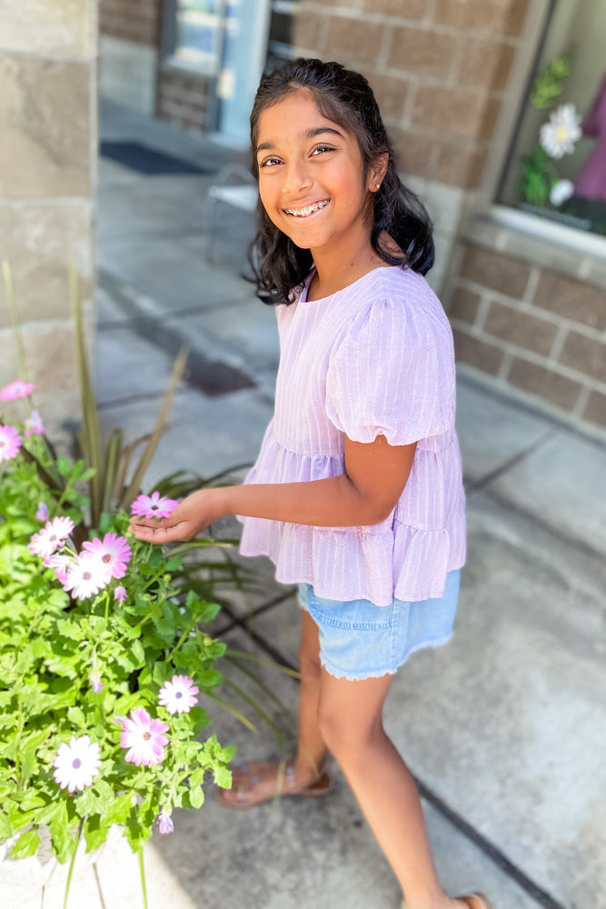 Girls Purple Striped Tee - Lilac&Lemon