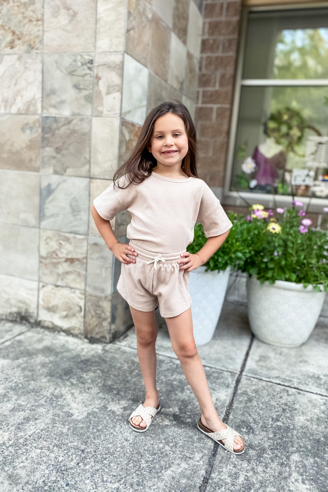 Tan Summer Waffle Toddler Top & Bottom Set - Lilac&Lemon