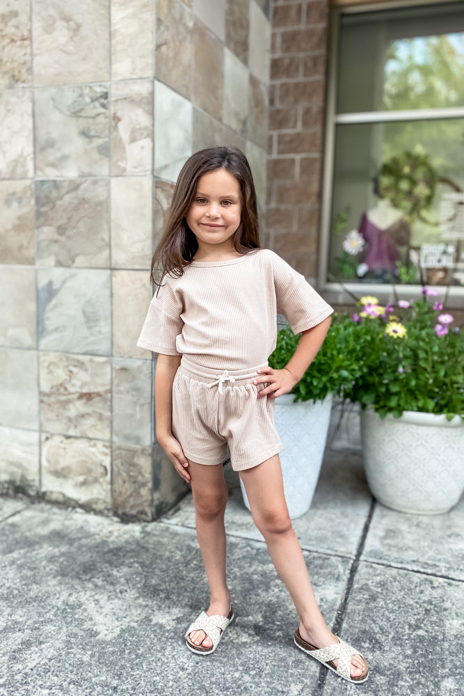 Tan Summer Waffle Toddler Top & Bottom Set - Lilac&Lemon