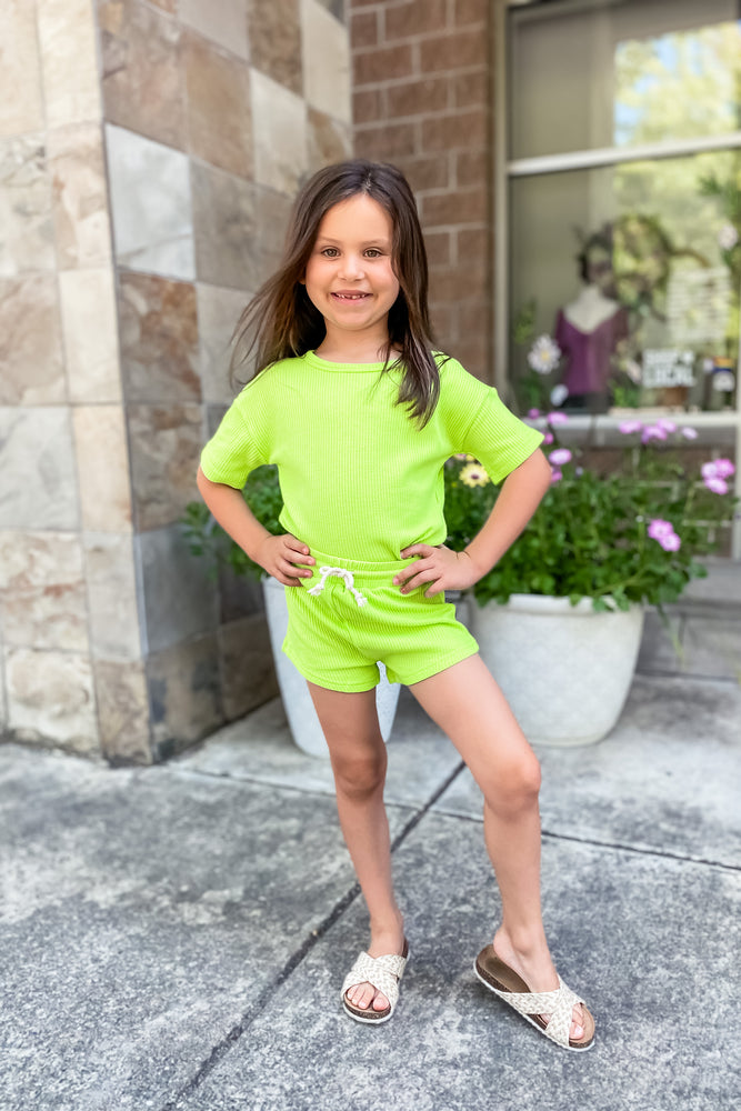 Lime Green Summer Waffle Toddler Top & Bottom Set - Lilac&Lemon