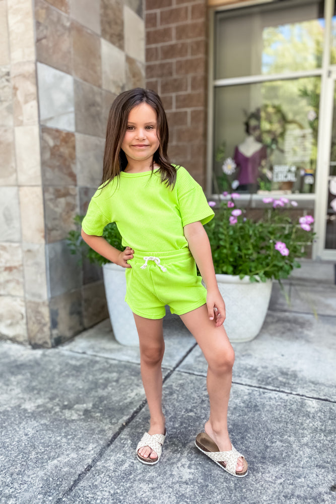 Lime Green Summer Waffle Toddler Top & Bottom Set - Lilac&Lemon