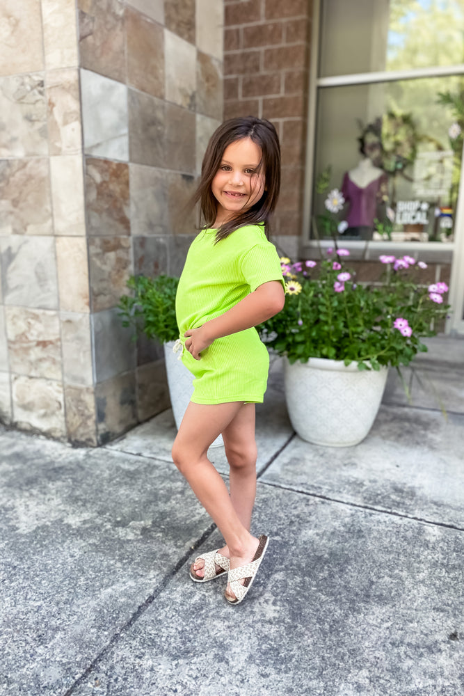 Lime Green Summer Waffle Toddler Top & Bottom Set - Lilac&Lemon