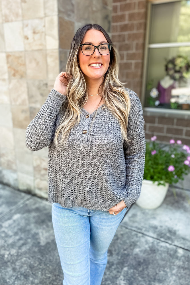 Willow Waffle Knit Pullover Grey Mint - Lilac&Lemon