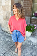 Mia Oversized V-Neck Top Soft Red - Lilac&Lemon