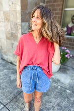 Mia Oversized V-Neck Top Soft Red - Lilac&Lemon