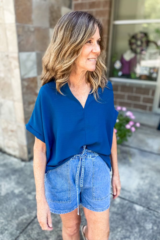 Mia Oversized V-Neck Top Dark Teal