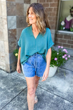 Mia Oversized V-Neck Top Light Teal - Lilac&Lemon
