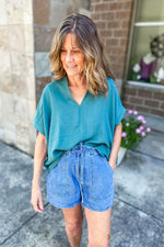 Mia Oversized V-Neck Top Light Teal - Lilac&Lemon