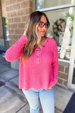 Willow Waffle Knit Pullover Pink