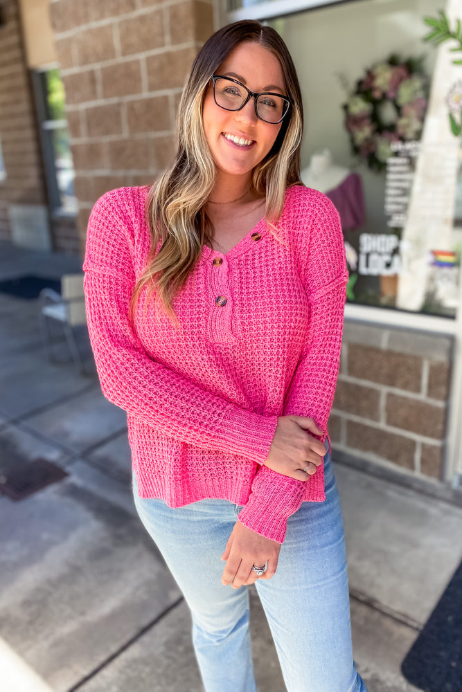 Willow Waffle Knit Pullover Pink - Lilac&Lemon