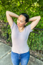Cece Ribbed Scoop Neck Tee Soft Midnight - Lilac&Lemon