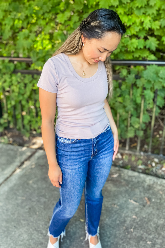 Cece Ribbed Scoop Neck Tee Soft Midnight - Lilac&Lemon