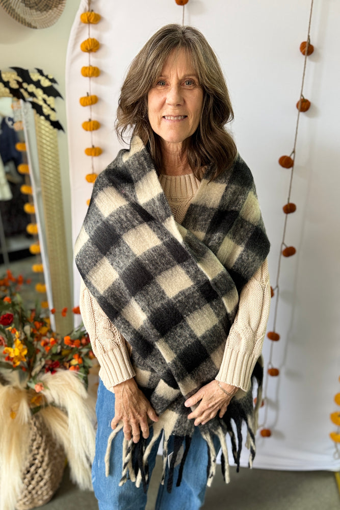 Black and White Plaid Scarf