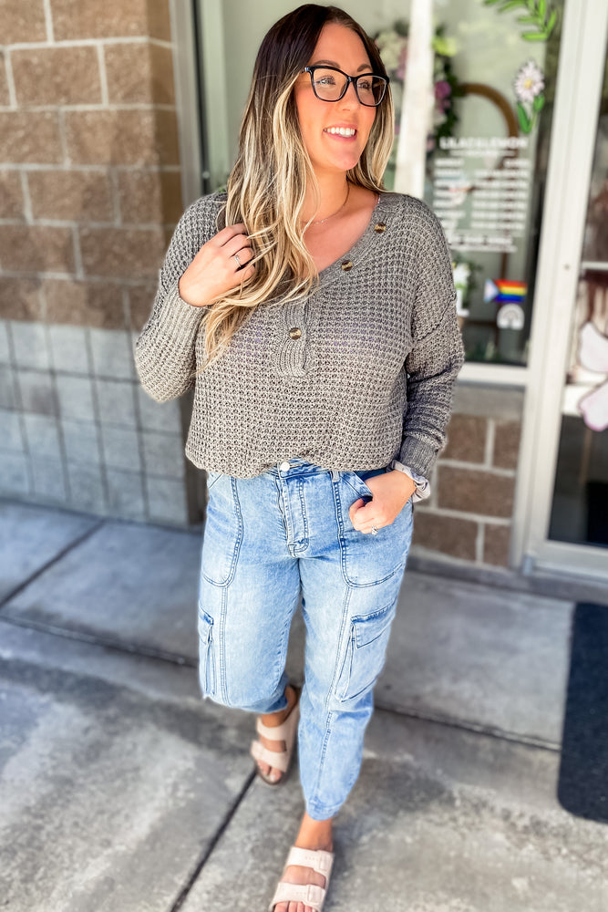 Willow Waffle Knit Pullover Grey Mint - Lilac&Lemon