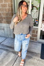 Willow Waffle Knit Pullover Grey Mint - Lilac&Lemon