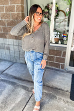Willow Waffle Knit Pullover Grey Mint - Lilac&Lemon