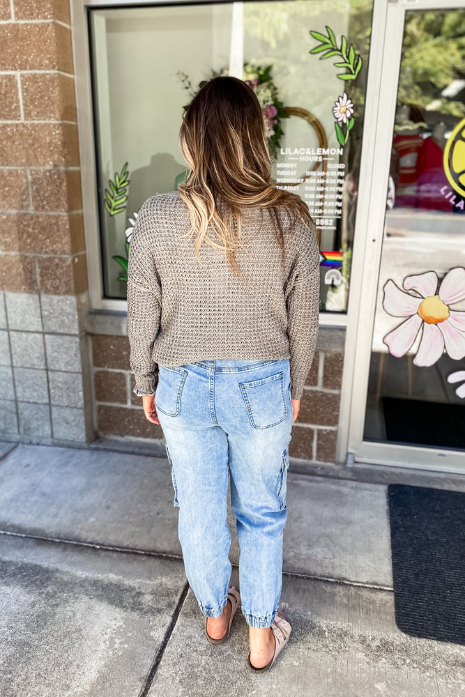 Maddy Washed Denim Cargo Joggers - Lilac&Lemon