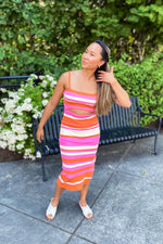 Lili Stripe Cutout Midi Dress - Lilac&Lemon