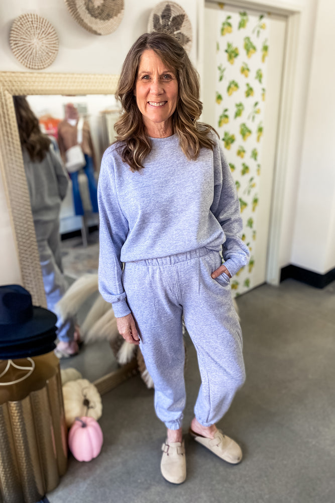 Ana Grey Fleece Jogger with Elastic Waistband