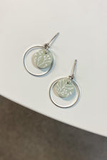 White Floral Painted Sage Clay Dangles