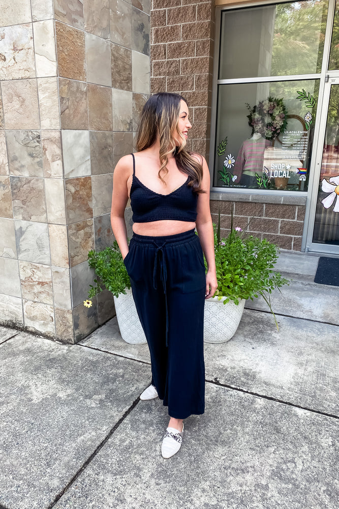 Angela Smocked Crop Top and Pant Set Black - Lilac&Lemon