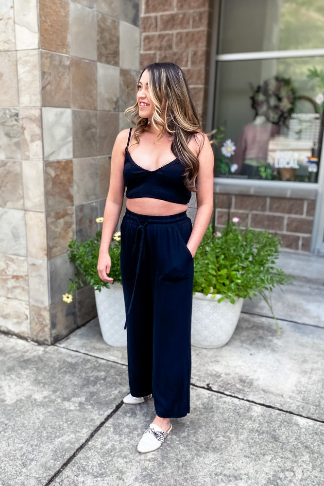 Angela Smocked Crop Top and Pant Set Black - Lilac&Lemon