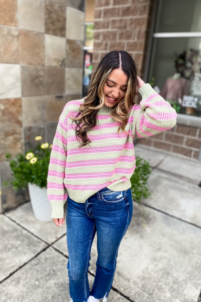 Reina Crochet Striped Sweater - Lilac&Lemon