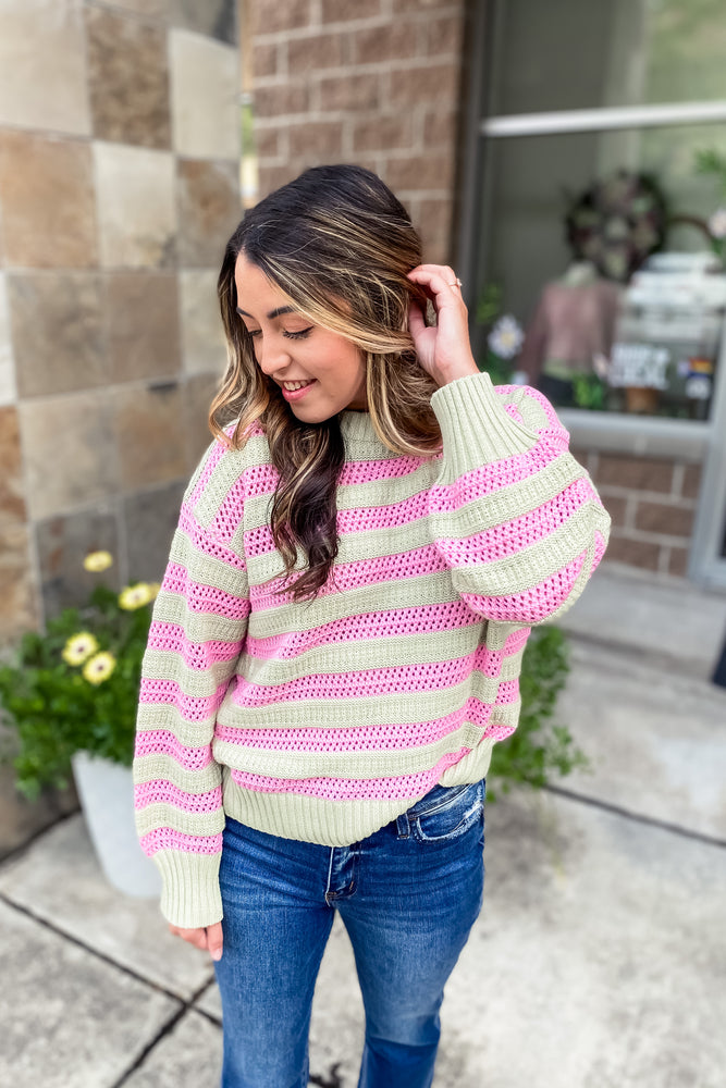 Reina Crochet Striped Sweater