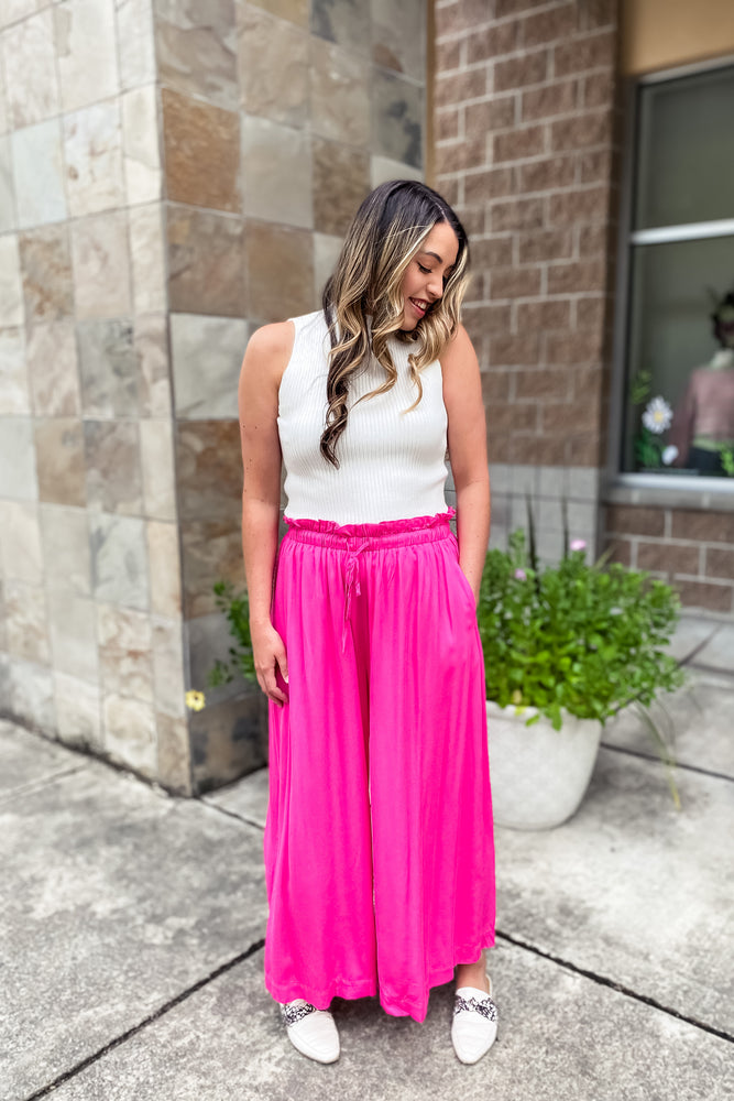 Callie Fuschia Wide Leg Paperbag Waist Pants