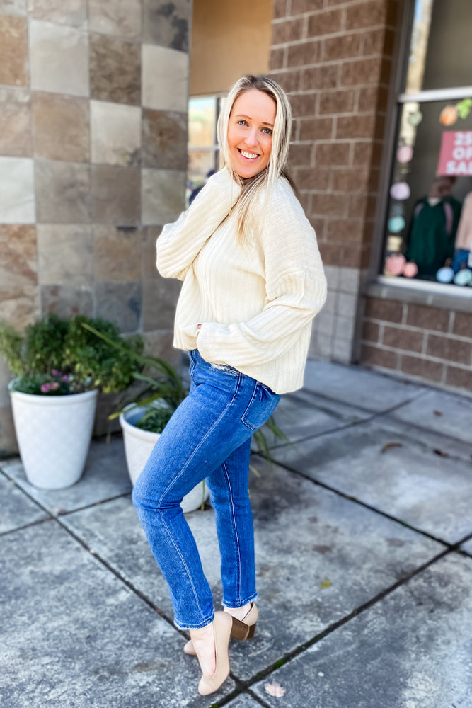 Molly Ribbed High Neck Sweater Cream