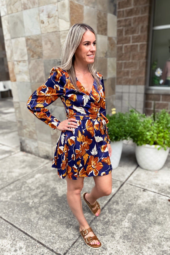 Stasia Blue Floral Wrap Dress - Lilac&Lemon