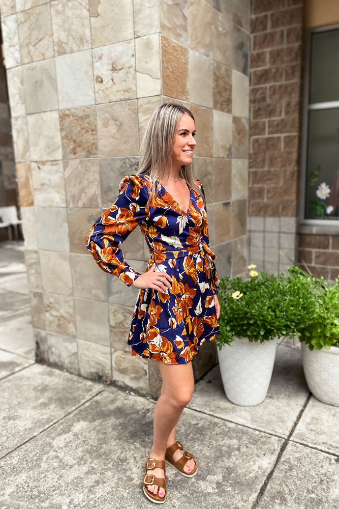 Stasia Blue Floral Wrap Dress - Lilac&Lemon