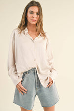 Button Down Crinkle Blouse Cream